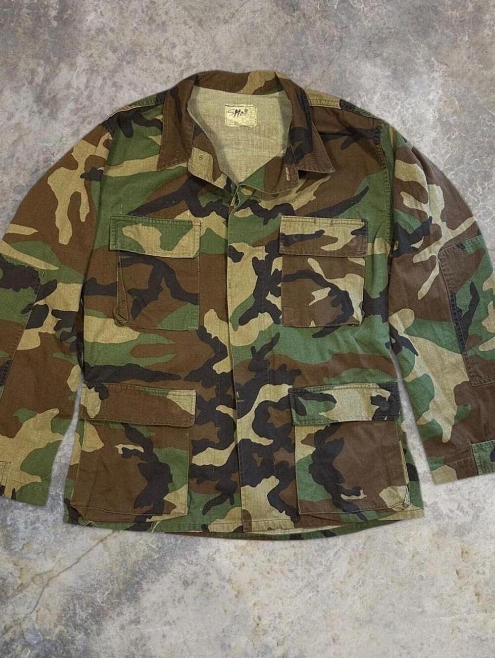 Vintage US Army Camo Ripstop BDU Shirt Sz S | Military Issue | Woodland Camo